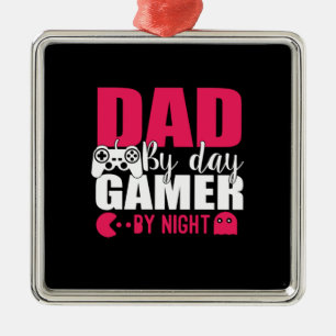 Daddy Gift Dad By Day Gamer By Night Metal Tree Decoration