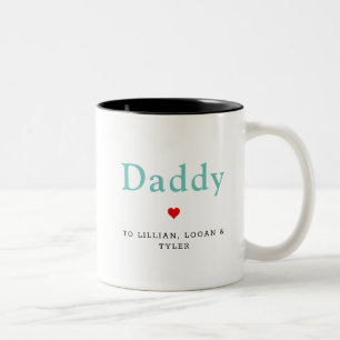 Daddy Heart Modern Father's Day Children Names Two-Tone Coffee Mug