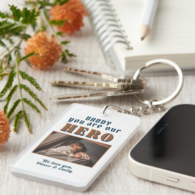 Daddy Hero Father Keepsake Family Photo Key Ring (Front Right)