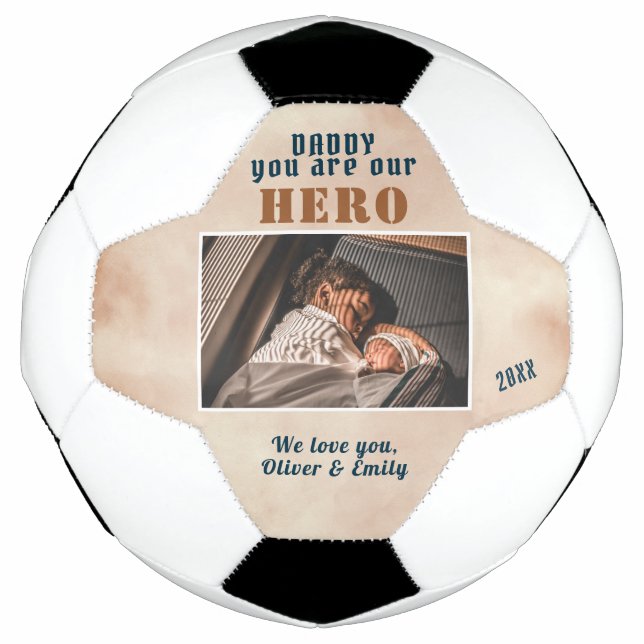 Daddy Hero Watercolor Father Family Photo Football (Front)