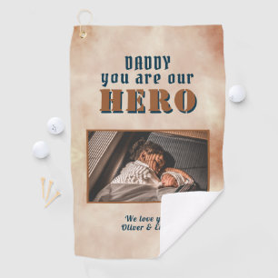 Daddy Hero Watercolor Father Keepsake Family Photo Golf Towel