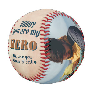 Daddy Hero Watercolor Father`s Day Family Photo Baseball