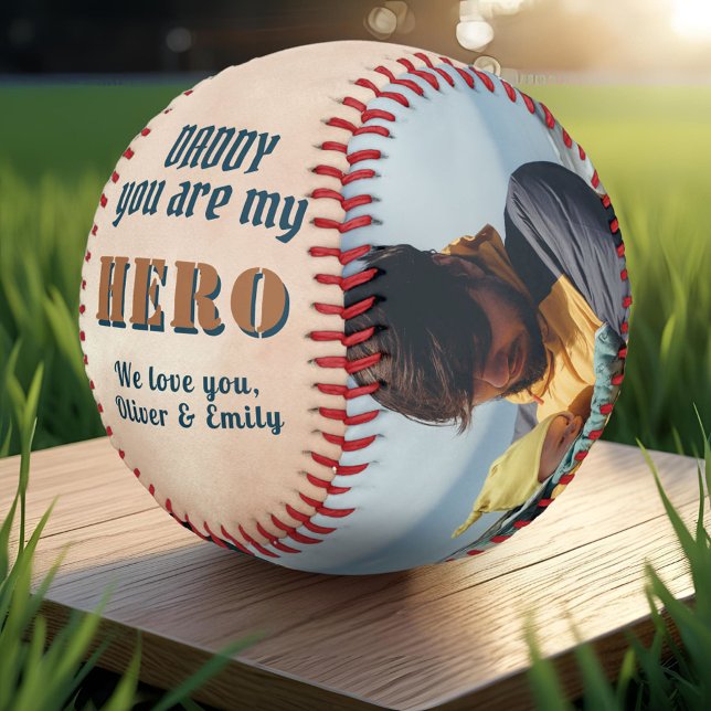 Daddy Hero Watercolor Father`s Day Family Photo Baseball (Creator Uploaded)