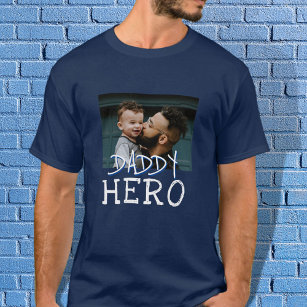 Daddy Hero White Typography Dad Photo T-Shirt