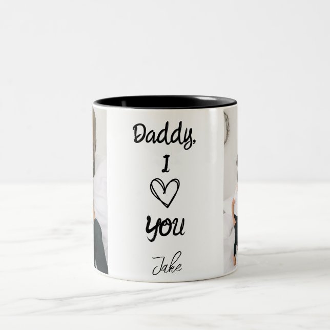 Daddy, I Love You | Personalised Photos Black Mug (Center)
