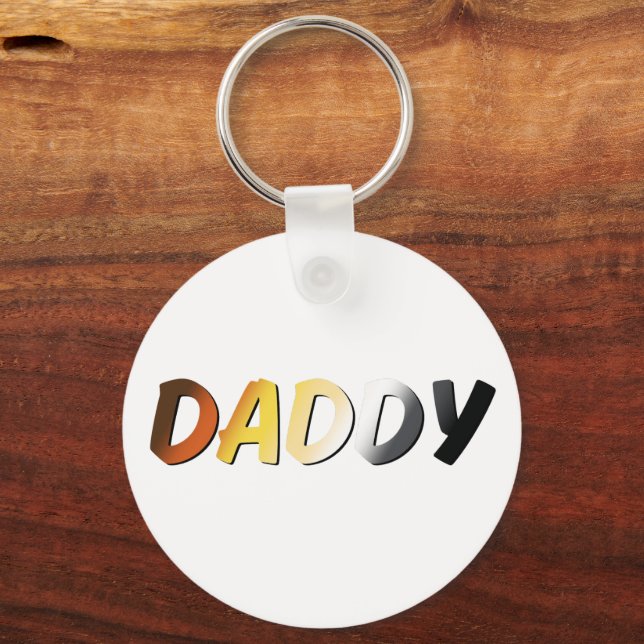 Daddy in Bear Pride Colours – Bold Gay Bear Design Key Ring (Front)