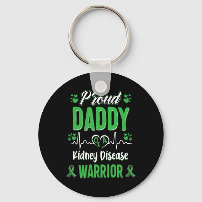 Daddy Kidney Disease Warrior Awareness Ribbon Gree Key Ring (Front)