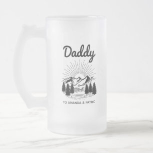 Daddy Kids Names Modern Father's Day Script Frosted Glass Beer Mug