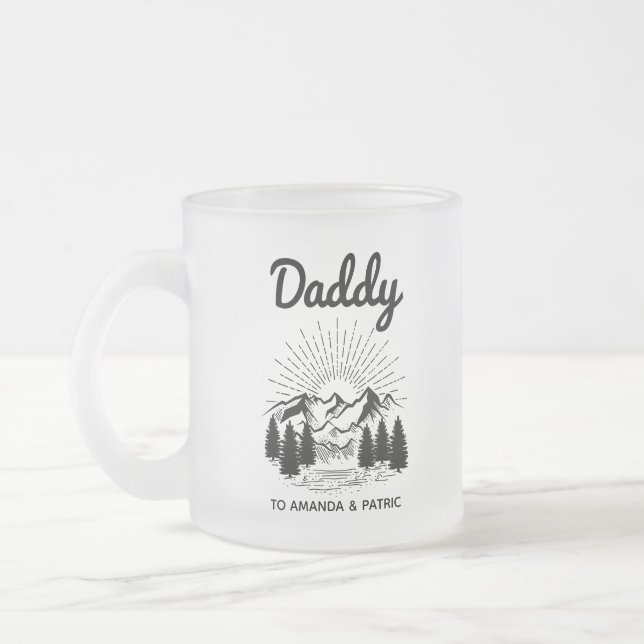 Daddy Kids Names Modern Father's Day Script Frosted Glass Coffee Mug (Left)