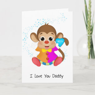 Daddy, Little Monkey With Blue Heart Card