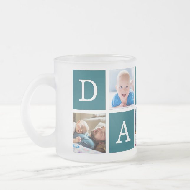 Daddy Minimal Colour Block Photo Collage Blue Frosted Glass Coffee Mug (Left)