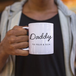 Daddy   Modern Father's Day Kids Names Script  Two-Tone Coffee Mug