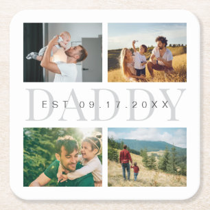 Daddy Modern Fathers Day Photo Collage  Square Paper Coaster