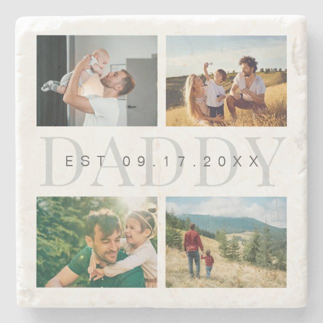 Daddy Modern Fathers Day Photo Collage  Stone Coaster (Front)