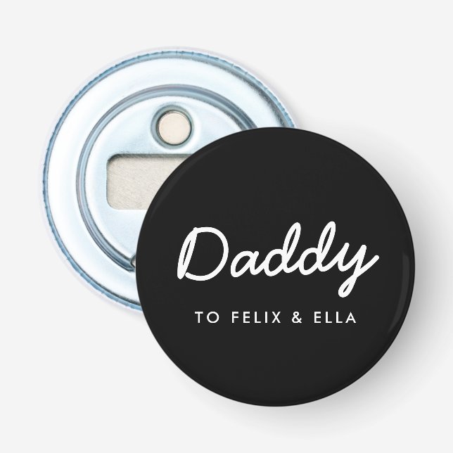 Daddy | Modern Kids Names Father's Day Black Bottle Opener (Front)
