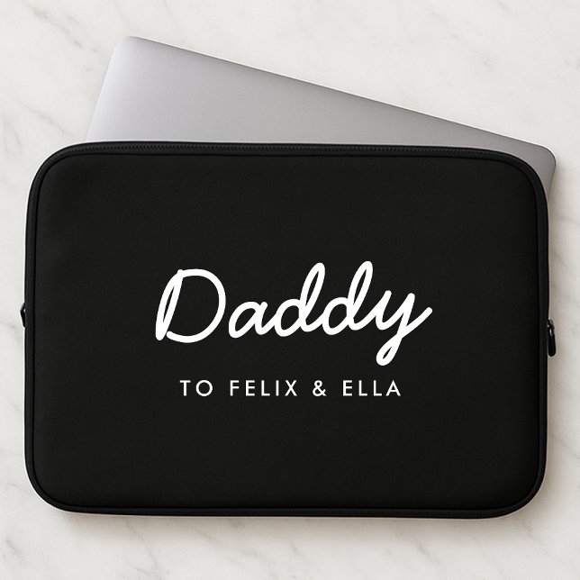 Daddy | Modern Kids Names Father's Day Black Laptop Sleeve (Creator Uploaded)