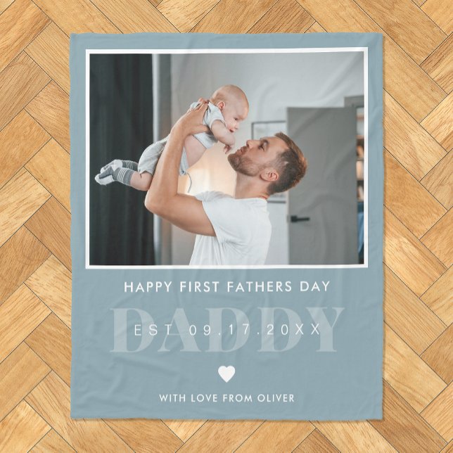 Daddy Modern Minimalist First Fathers Day Photo Fleece Blanket (Creator Uploaded)