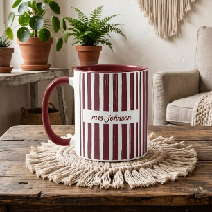 Daddy Mommy   Custom Red Stripes Baby Announcement Mug