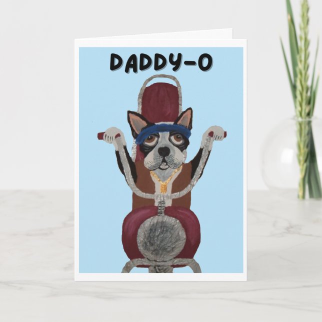  Daddy-O Boston Terrier Biker on motorcycle Card (Front)