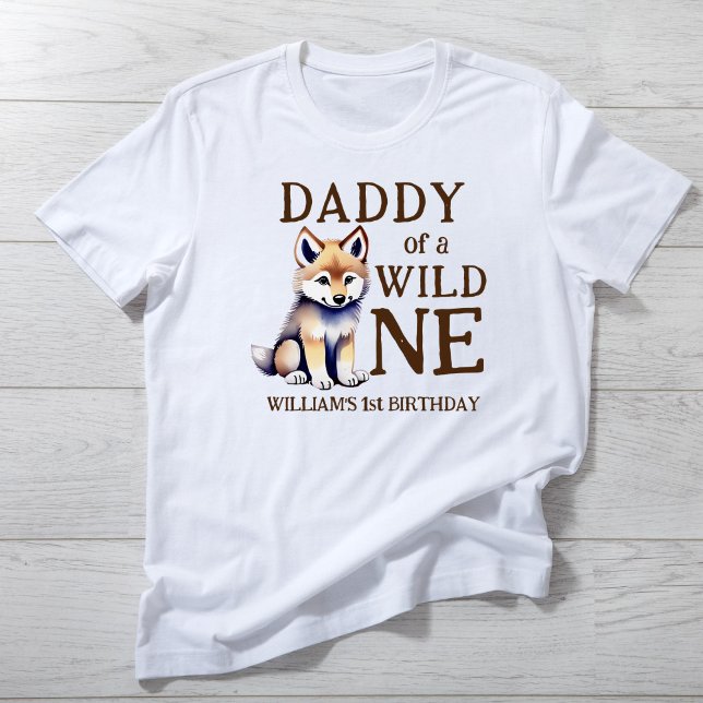 Daddy of a wild one woodlands wolf birthday family T-Shirt (Daddy of a wild one wolf themed birthday party t-shirt family photoshoot matching shirt photo props)