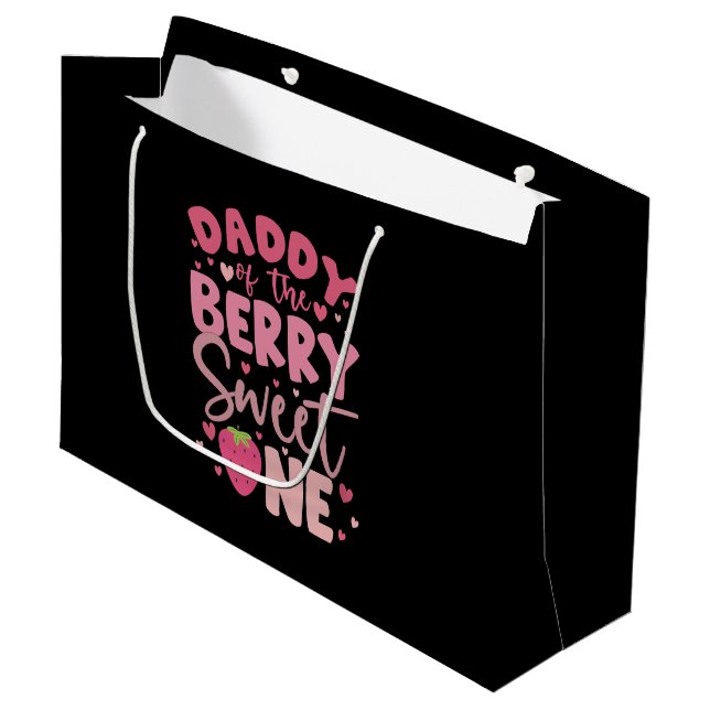 Daddy Of The Berry Sweet One Strawberry Birthday Large Gift Bag (Front Angled)