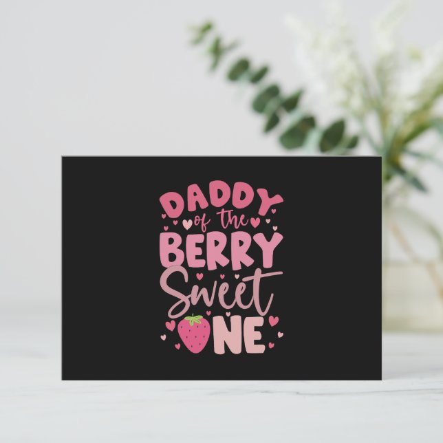 Daddy Of The Berry Sweet One Strawberry Birthday Thank You Card (Standing Front)