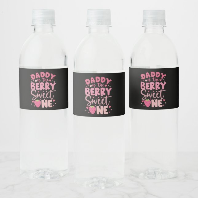 Daddy Of The Berry Sweet One Strawberry Birthday Water Bottle Label (Bottles)