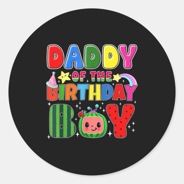 Daddy Of The Birthday Boy Melon Family Matching Fu Classic Round Sticker (Front)