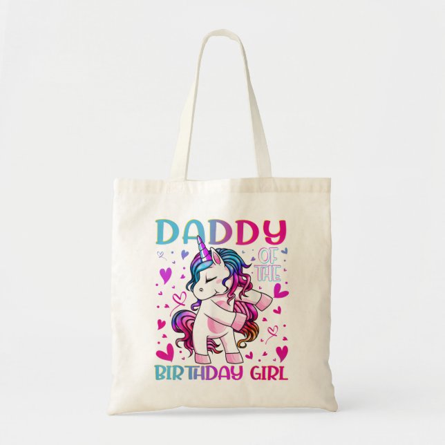 Daddy of the Birthday Girl Flossing Unicorn Dad Da Tote Bag (Front)
