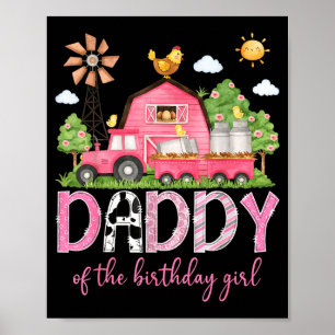 Daddy Of The Birthday Girl Pink Cow Farm Matching Poster
