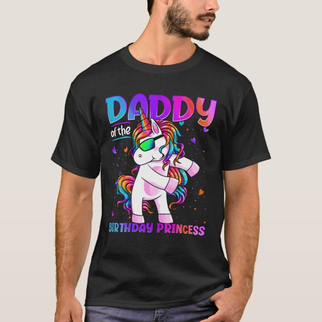 Daddy Of The Birthday Princess Girl Flossing Unico T-Shirt (Front)