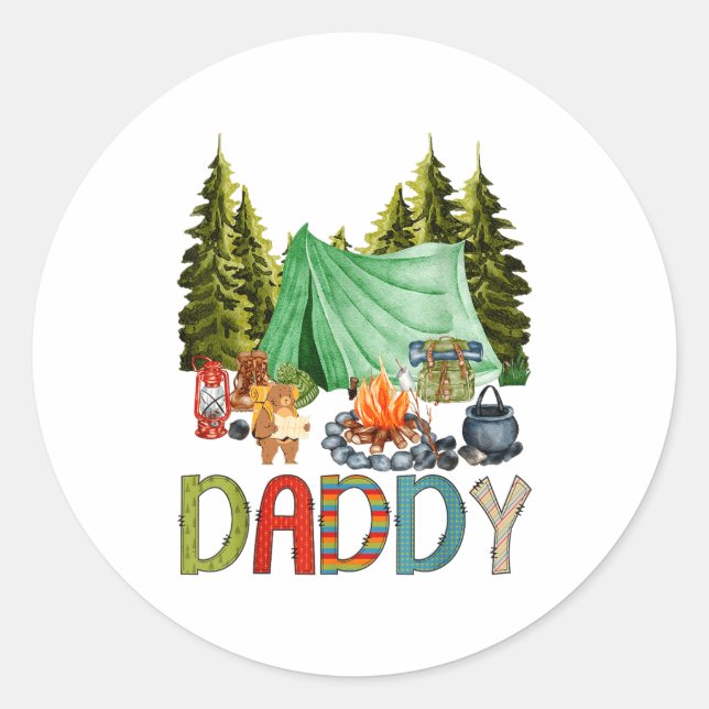 Daddy Of The Happy Camper 1st Birthday Bear Camng  Classic Round Sticker (Front)