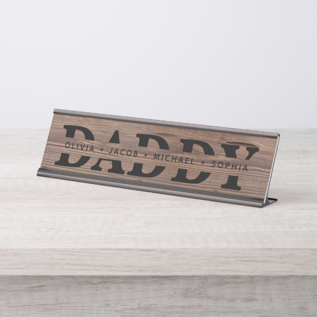 "Daddy" Personalised Kids' Names Wood Black Desk Name Plate (Front)