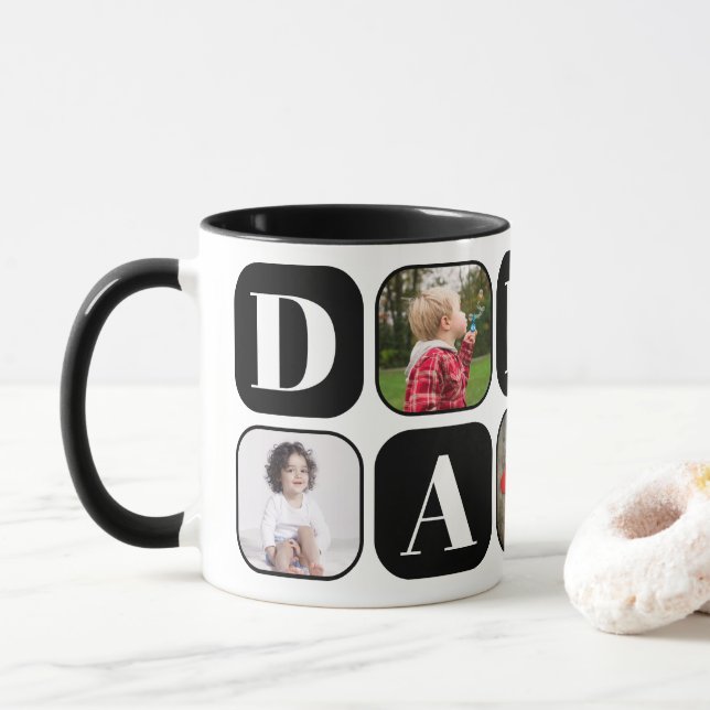 Daddy Photo Collage Template Black Mug (With Donut)