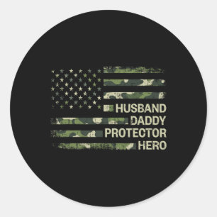 Daddy Protector Hero Camouflage Flag Dad Fathers D Classic Round Sticker