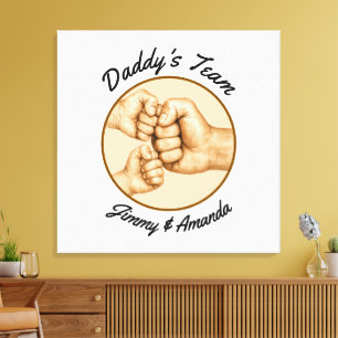 Daddy’s Team Fist Bump Father Kids Names Canvas Print