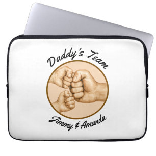Daddy’s Team Fist Bump Father Kids Names Laptop Sleeve