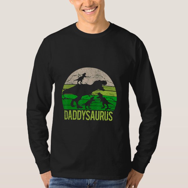 Daddy Saurus And Three Babysaurus  Saurus T-Shirt (Front)