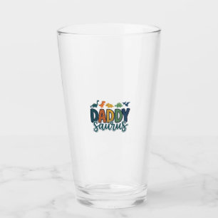 Daddy Saurus Cute Dinosaur Dad Vector Design_1 Glass