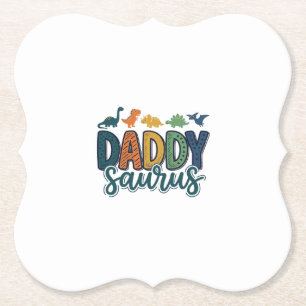 Daddy Saurus Cute Dinosaur Dad Vector Design_1 Paper Coaster