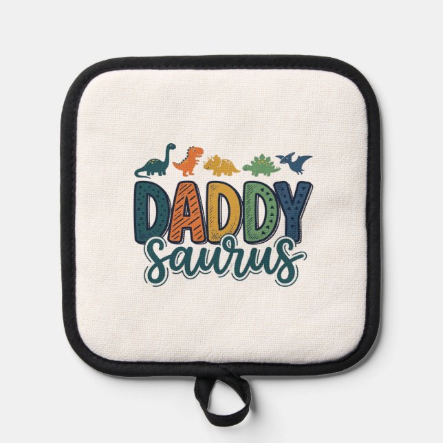 Daddy Saurus Cute Dinosaur Dad Vector Design_1 Pot Holder (Front)