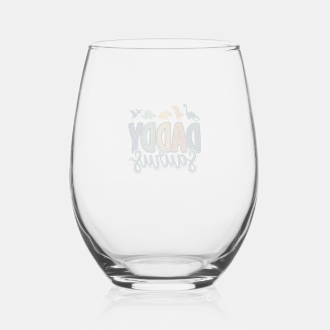 Daddy Saurus Cute Dinosaur Dad Vector Design_1 Stemless Wine Glass (Front)