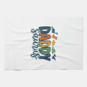Daddy Saurus Cute Dinosaur Dad Vector Design_1 Tea Towel