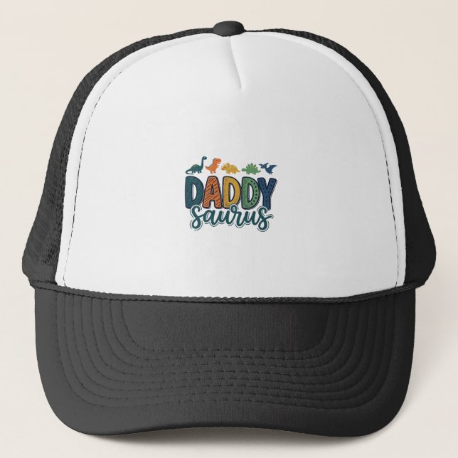 Daddy Saurus Cute Dinosaur Dad Vector Design_1 Trucker Hat (Front)