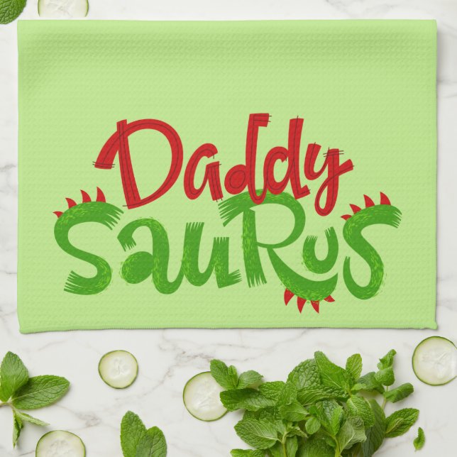 Daddy Saurus Dinosaur Lettering Tea Towel (Folded)