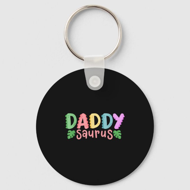 Daddy Saurus Kids Dinosaur Birthday Party Family M Key Ring (Front)