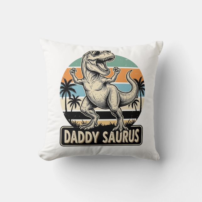 Daddy Saurus Retro Dinosaur Sunset Shirt Design_1 Cushion (Front)