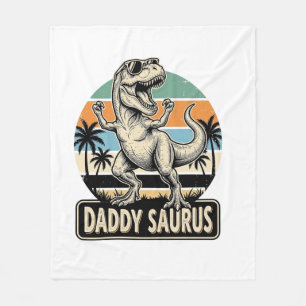 Daddy Saurus Retro Dinosaur Sunset Shirt Design_1 Fleece Blanket