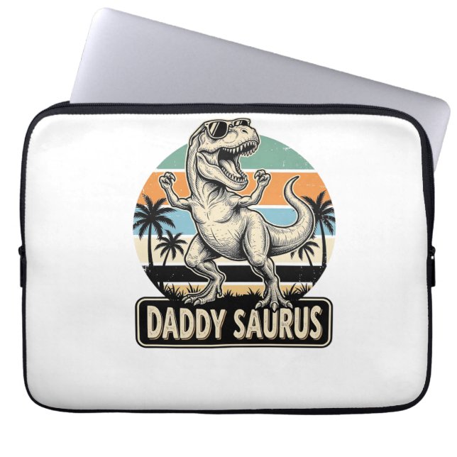 Daddy Saurus Retro Dinosaur Sunset Shirt Design_1 Laptop Sleeve (Front)