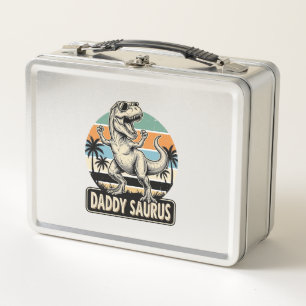 Daddy Saurus Retro Dinosaur Sunset Shirt Design_1 Metal Lunch Box